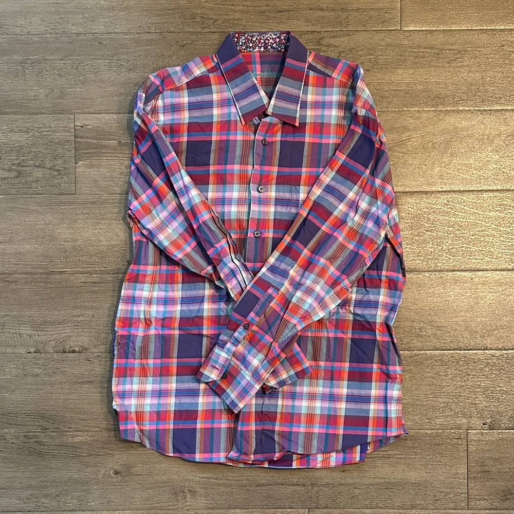 Alan Flusser Red and Blue Plaid Button Down Shirt
